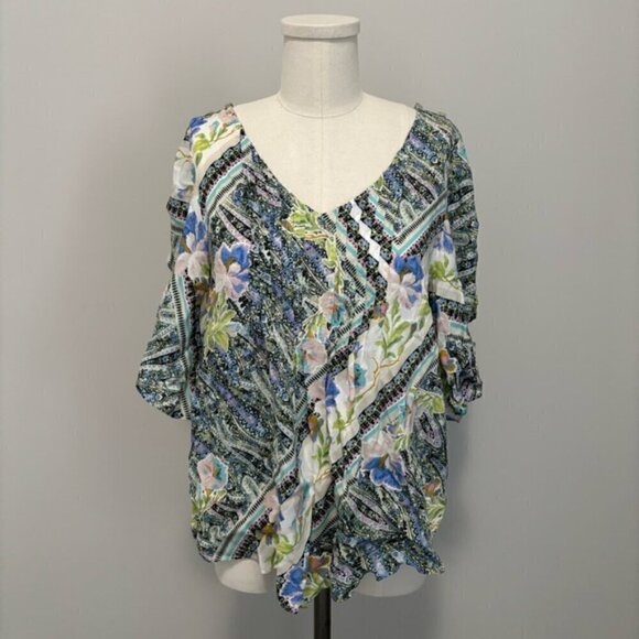 Anthropologie Maeve Maya Floral Flutter Sleeve Blouse Button Shoulder Size 6 - Picture 3 of 14